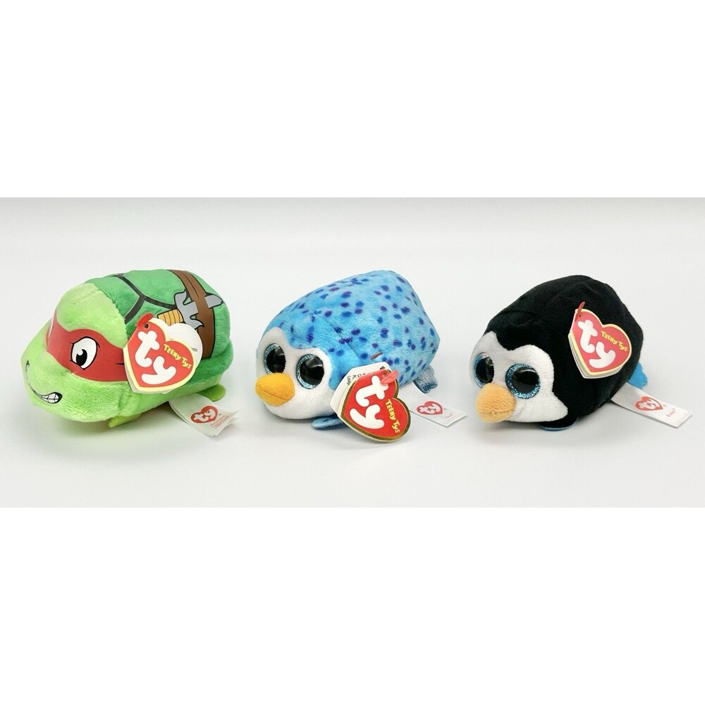 3pc Ty Teeny Tys Stackable Plush Gus & Pocket Penguins TMNT Raphael 3" Mini Toys